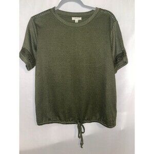 Como Blu Shirt Pullover Cinch Tie Waist Floral Cut Out Short Sleeve Women’s L